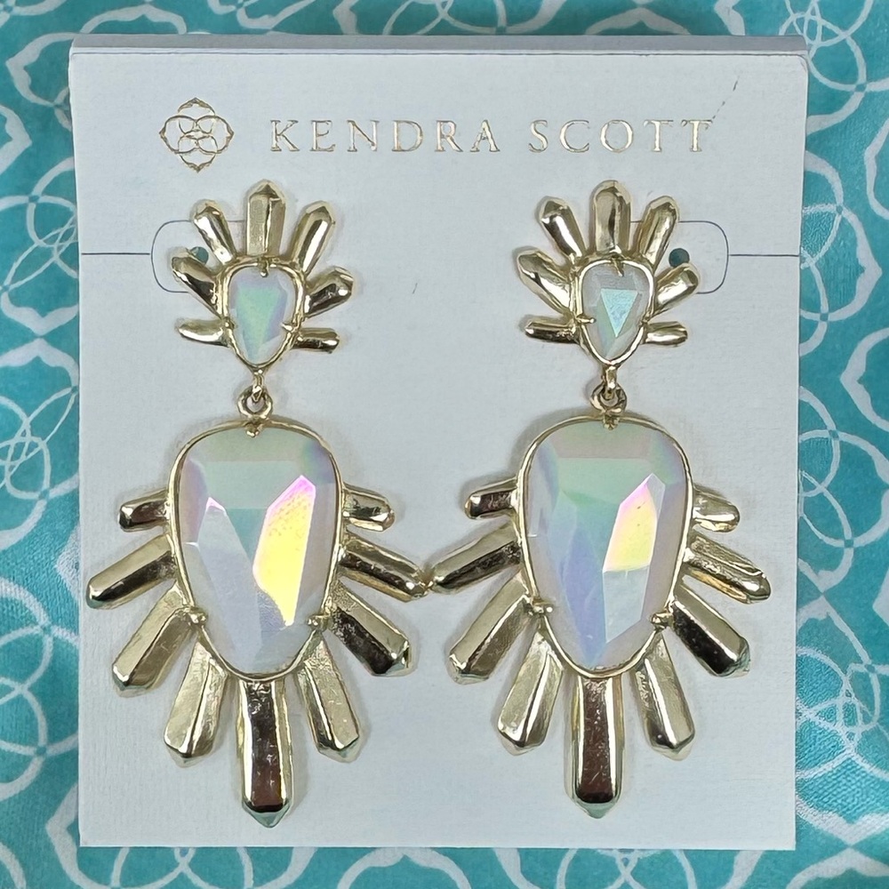 Kendra Scott Gold and Iridescent White Drop Earrings